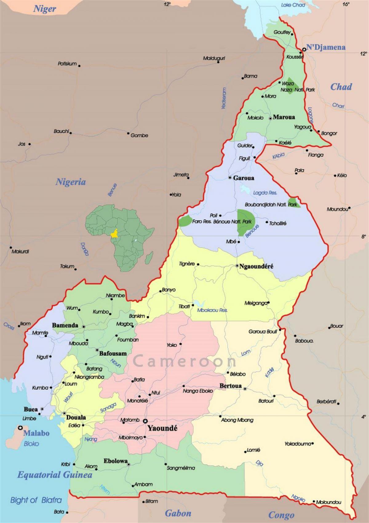 Kamerun mapa s městy