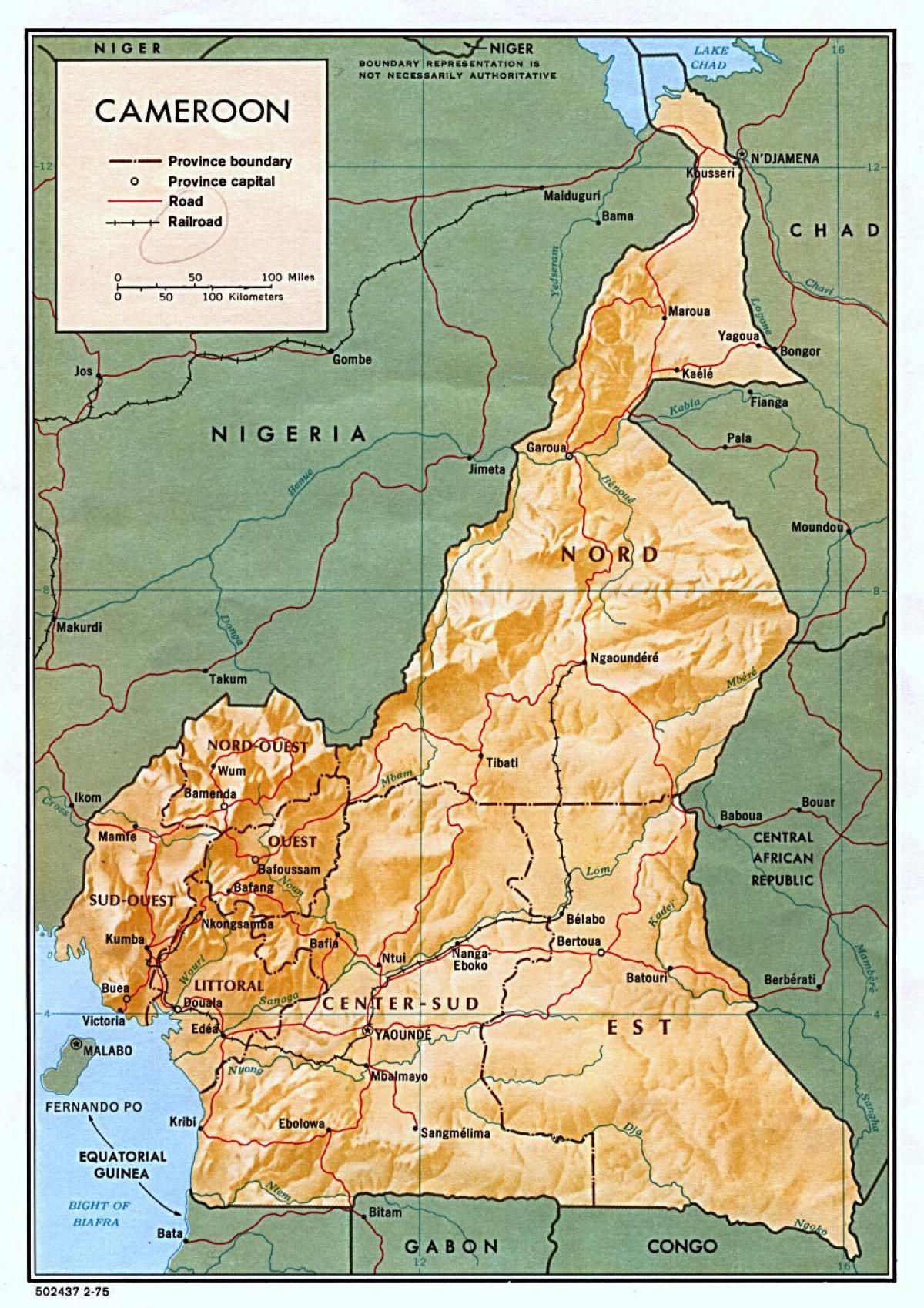 Mapa reliéfu cameroo