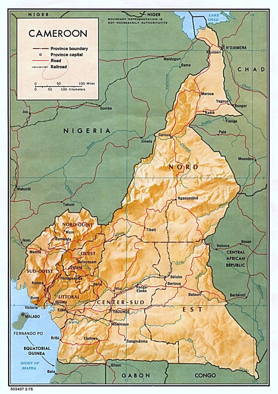 Mapa reliéfu cameroo