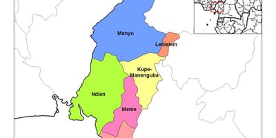 Mapa jihozápadní oblasti cameroo